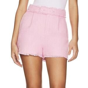 NWT $295 Cinq a Sept Pink Cherryl Apple Blossom Tweed Fringe Shorts Size 8 Med